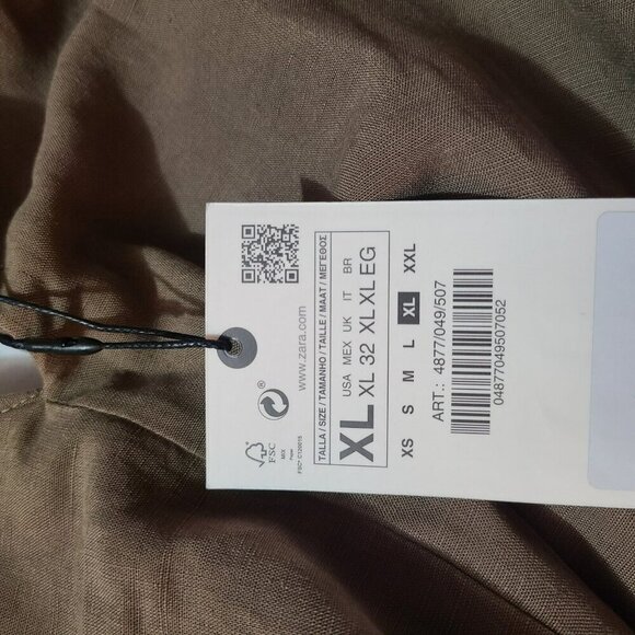 ZARA Linen Lyocell Tunic Dress with Pleat L Chest 54" Khaki Kaftan 4877 049 - Picture 7 of 7